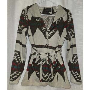Montanaco Southwestern Cardigan Sweater Jacket Belted Medium Aztec